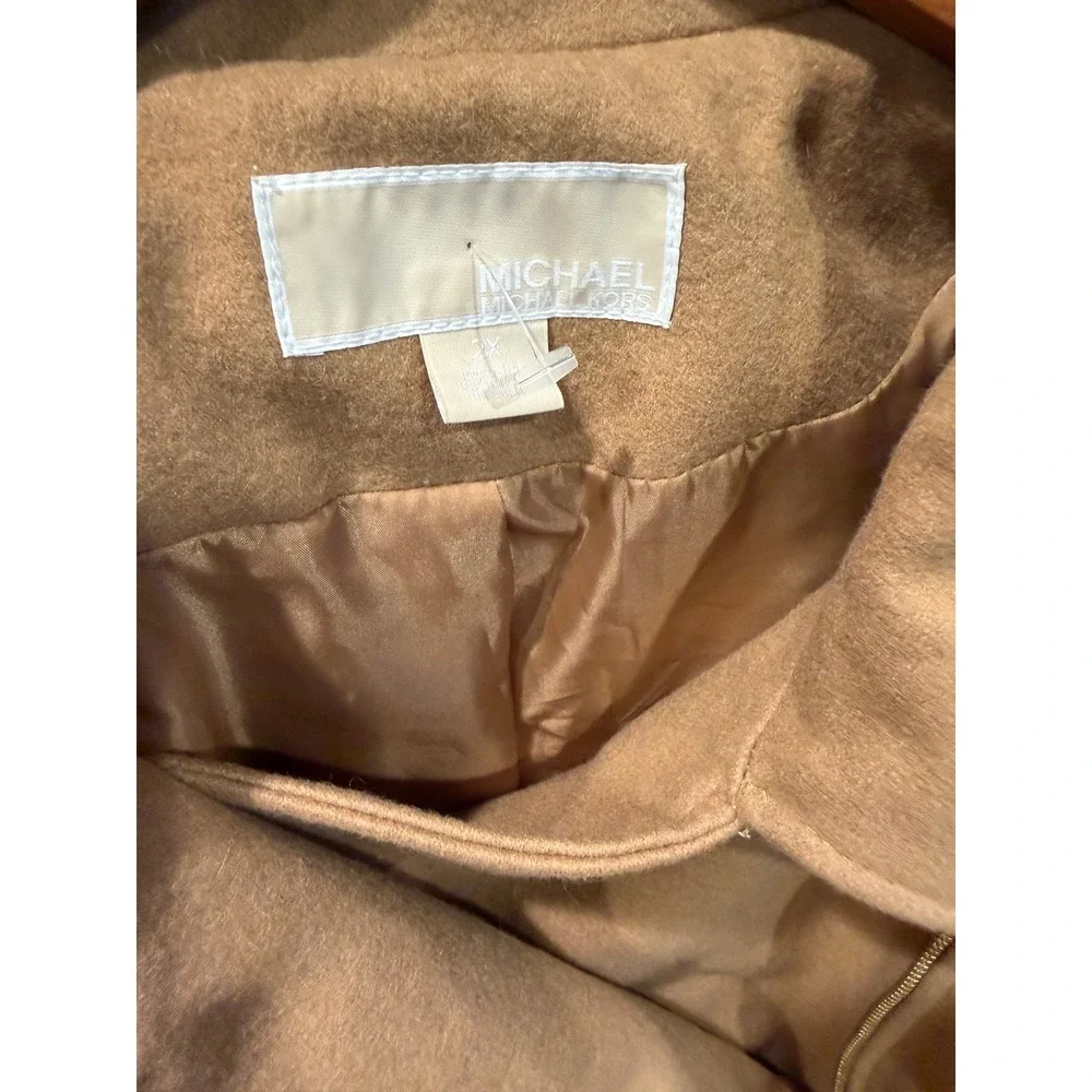 Michael Kors Womens Camel Asymmetrical Zip Belted Wool Blend Coat 2X